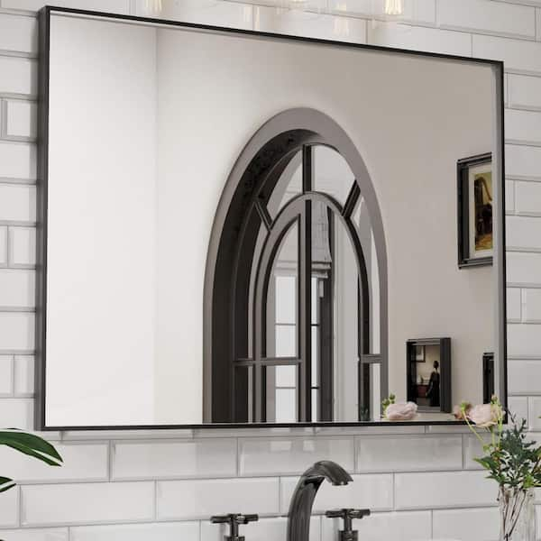 48 in. W x 36 in. H Rectangular Aluminum Framed Wall Bathroom Vanity Mirror in Black