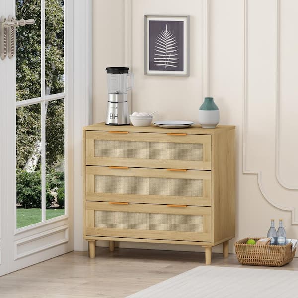 31.5 in. W x 15.55 in. D x 30.12 in. H Gray 3 Drawers Linen Cabinet Bathroom Linen Cabinet Rattan Storage Cabinet C W757104009 The Home Depot