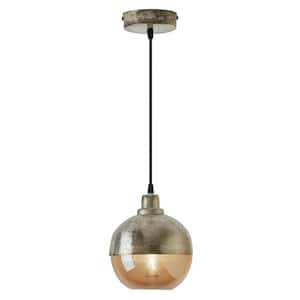 Amelia 6.8 in. 1-Light Antique Silver and Amber Globe Pendant Lamp Shaded