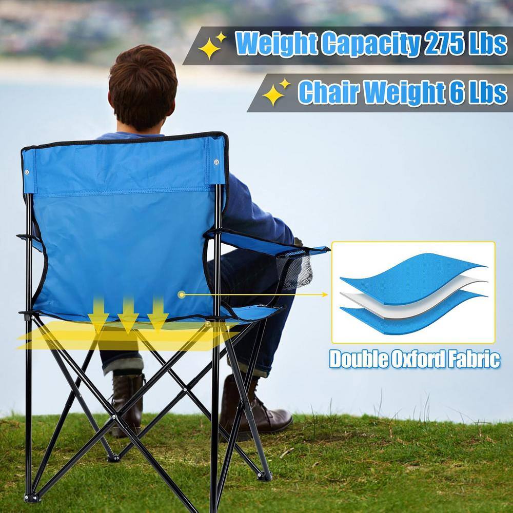 Blue Steel Frame Folding Camping Chair with Cup Holder and Storage Bag