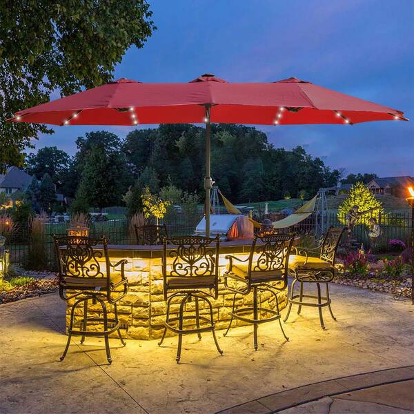 canvas rectangular patio market umbrella Galtech 772 3.5 x 7' Half-Wall Umbrella, Jockey Red