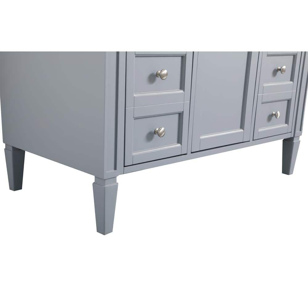 Gray Solid Wood and Marble Single Bathroom Vanity with Porcelain Sink