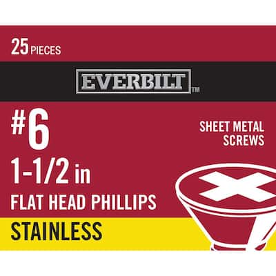 #6 x 1-1/2 in. Phillips Flat Head Stainless Steel Sheet Metal Screw (25-Pack)