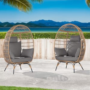 BFB 2 -Pieces Outdoor Oversized Brown Rattan Egg Chair Indoor Outdoor ...