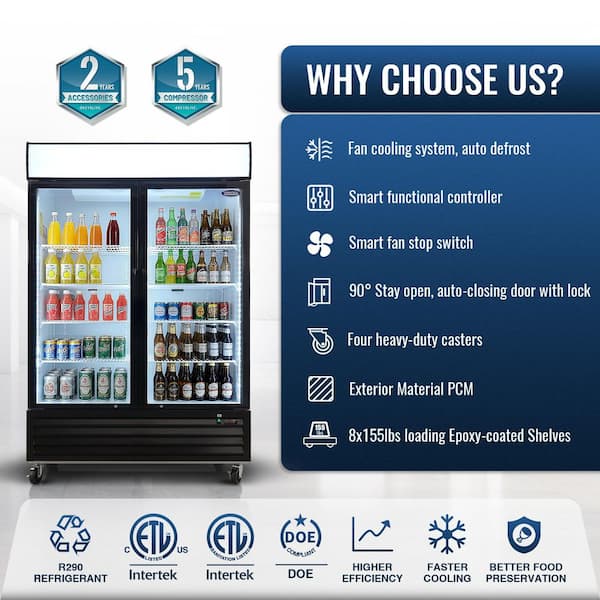 54 in. 44.7 cu. ft. Commercial Upright Merchandiser Refrigerator in Black with Tempered Glass Door and LED Top Panel