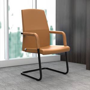 Evander Faux Leather Swivel Ergonomic Task Chair in Acorn Brown with Nonadjustable Arms and Aluminum Frame