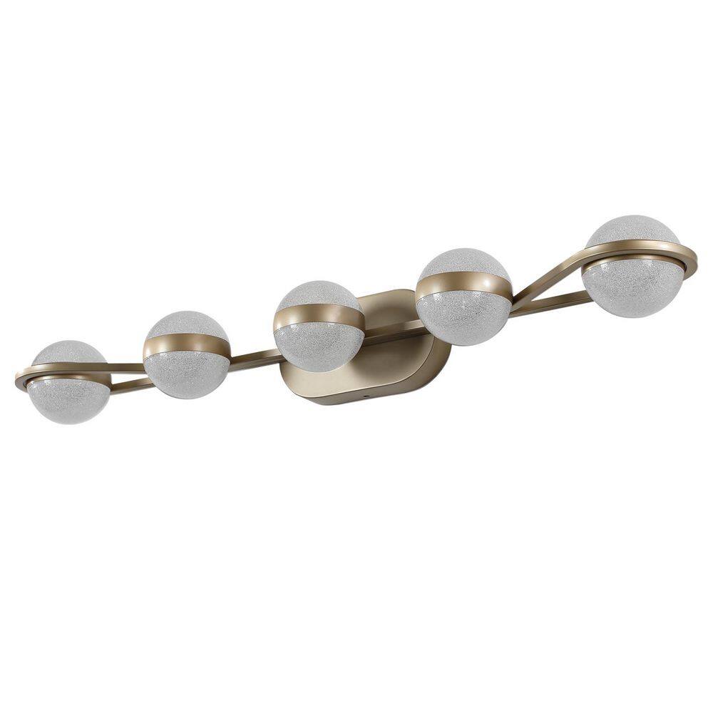 35.4 in. 5-Light Gold LED Vanity Light with Crystal Sand Acrylic Shades Wall Mounted Decorative Lighting Fixture price history on PriceWatchPro