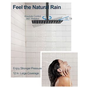Multiple Press 7-Spray Ceiling Mount 12 in. Fixed and Handheld Shower Head 2.5 GPM in Matte Black