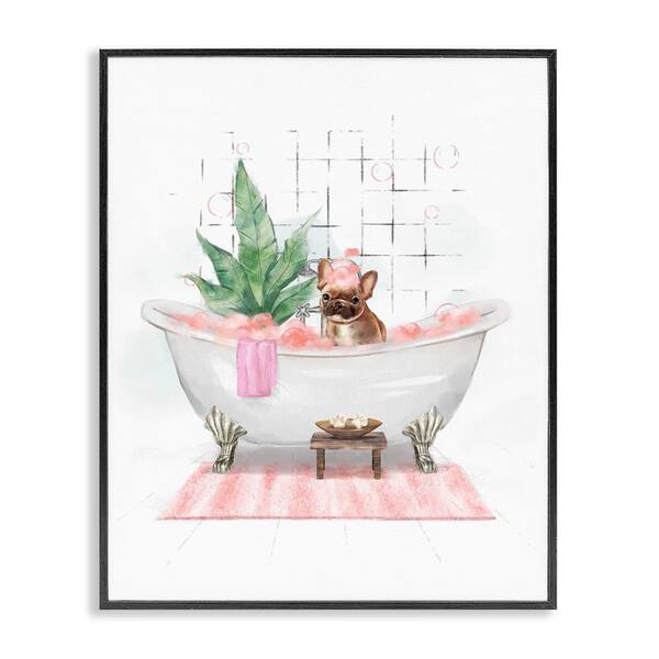 Stupell Industries Glam Pug in Tub by Ziwei Li Black Framed Animal Giclee Art Print 30 in. x 24 in.
