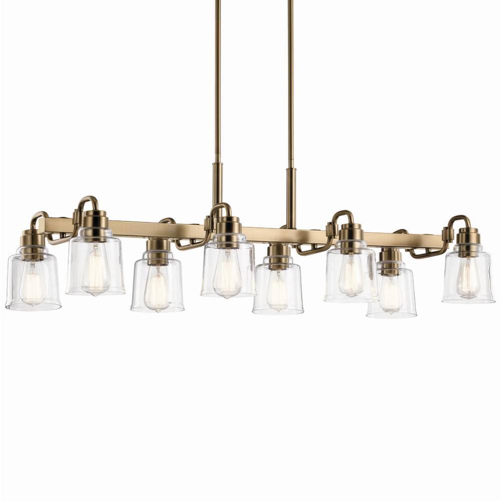 Weathered Brass 8-Light Industrial Chandelier with Clear Glass