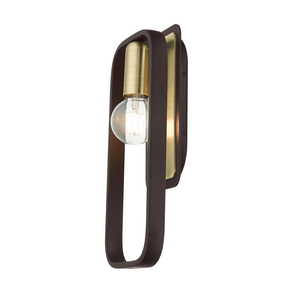Bergamo Midcentury Modern Dimmable Sconce in Bronze and Antique Brass