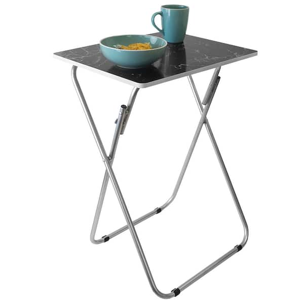 Home Basics Multi-Purpose Foldable Table, Faux Marble Black