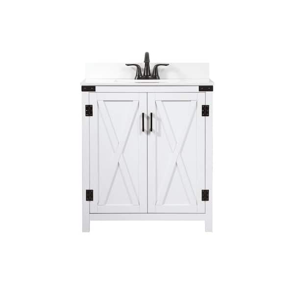 Unbranded Simply Living 30 in. W x 19 in. D x 34 in. H Bath Vanity in White with Ivory White Engineered Marble Top