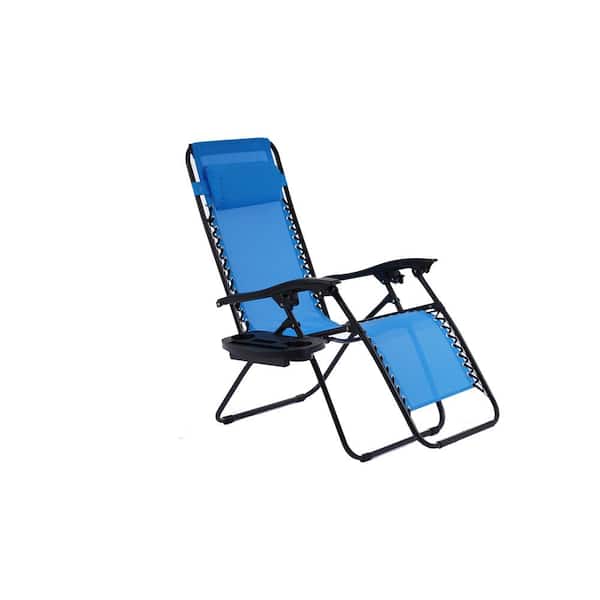 Unbranded Blue Adjustable Backrest Fabric Outdoor Lounge Chair in Black-6 Frame (Set of 2)