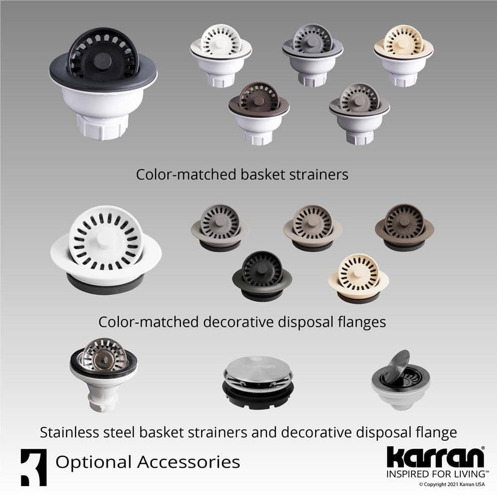 Gray Quartz 33'' Double Bowl Farmhouse Kitchen Sink Kit