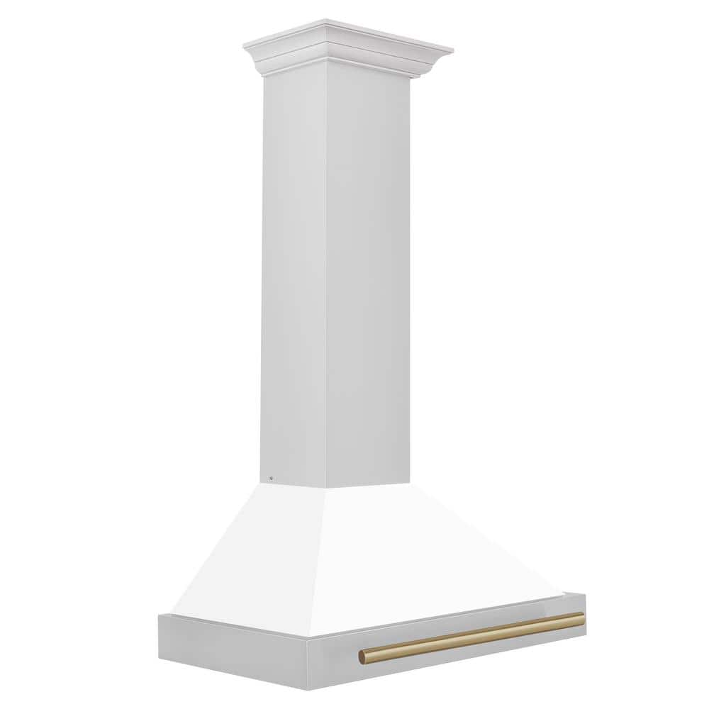 ZLINE 30" White Matte and Champagne Bronze Wall Mount Range Hood