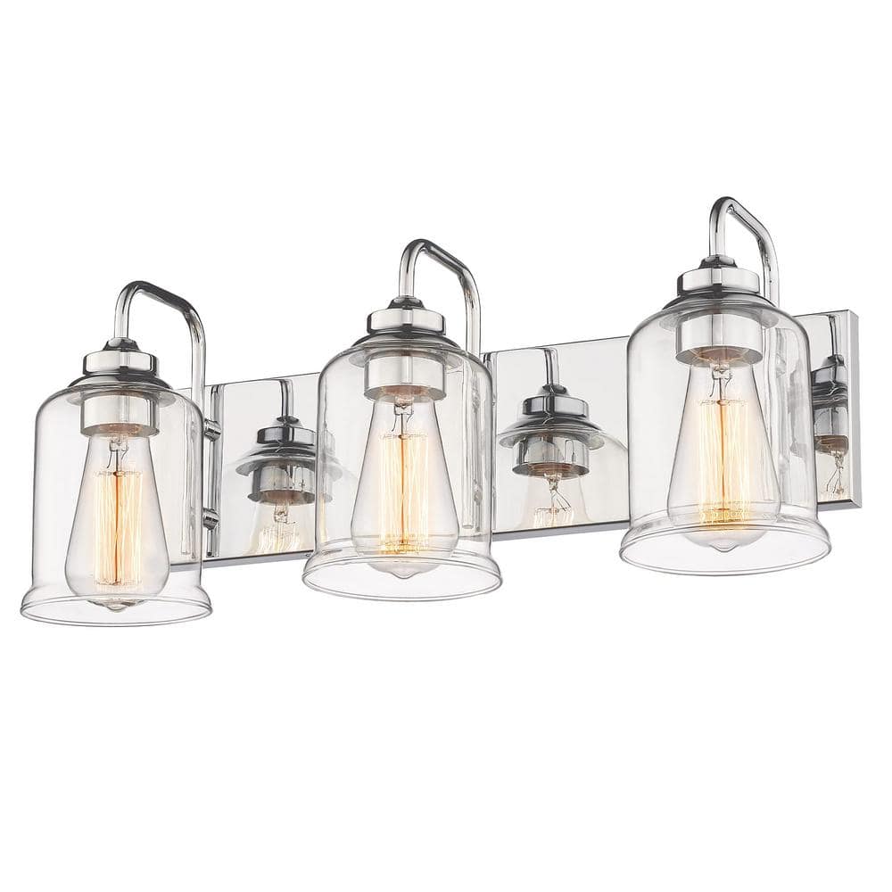 20.5 in. 3-Light Modern Industrial Chrome Vanity Light Bathroom Sconces Wall Lighting with Clear Glass Shade price history on PriceWatchPro