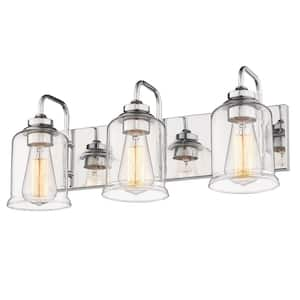 20.5 in. 3-Light Modern Industrial Chrome Vanity Light Bathroom Sconces Wall Lighting with Clear Glass Shade