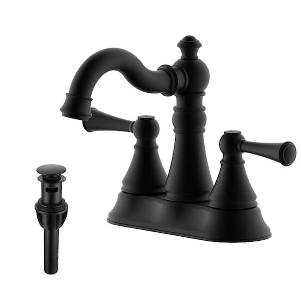 Cassic 4 in. Centerset Double Handle High Arc Bathroom Faucet with Push-Up Pop-Up Drain in Polished Brass