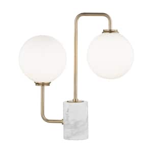 Mia 17.25 in. Aged Brass LED Table Lamp with Opal Etched Glass