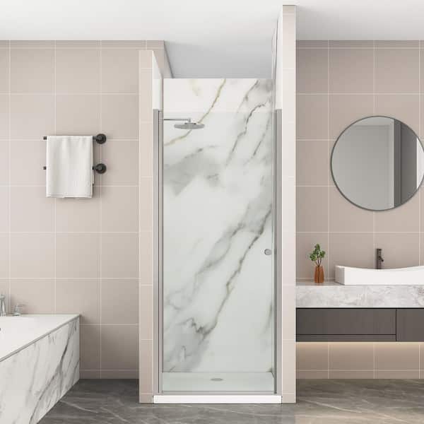 34 - 36 in. W x 72 in. H Pivot Frameless Shower Door in Brushed Nickel Finish with Clear Glass
