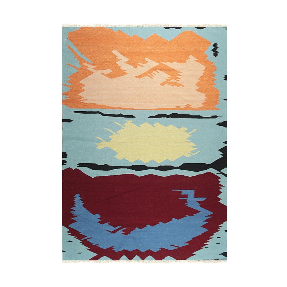 EORC Multicolored 5 ft. 6 in. x 8 ft. HandKnotted Wool Contemporary