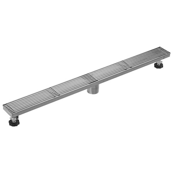 HOMEMYSTIQUE 32 in. Stainless Steel Linear Shower Drain with Slot Pattern Drain Cover in Brushed Nickel
