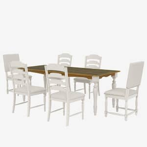 7-Piece Cream/Brown Extendable Wood Top Dining Room Set Seats 6