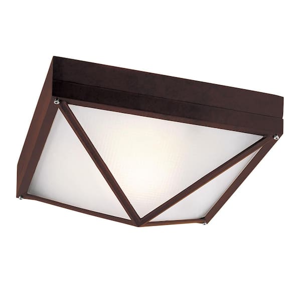 Bel Air Lighting 1-Light Outdoor Rust Flushmount with Frosted Glass