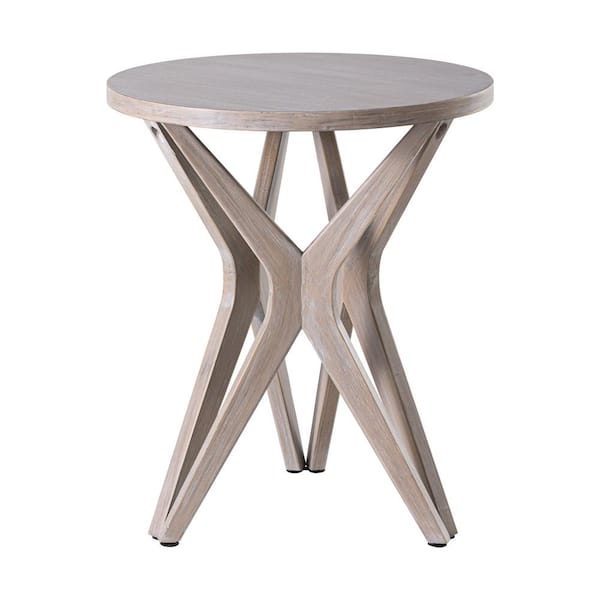 FUIN Farmhouse 20 in. W Gray Round Wood End Table With Crossed Legs