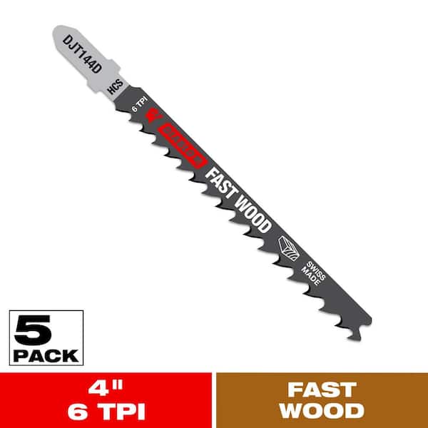 4 in. x 6 TPI HCS Fast Wood Jigsaw Blade (5-Pack)