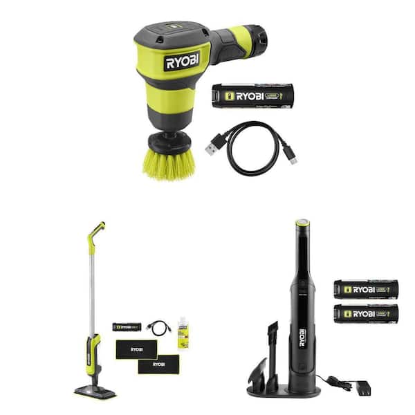 USB Lithium Scrubber Kit with 2 in. Brush, Spray Mop Kit with 2 Pads and Hand Vacuum Kit with 2 Batteries