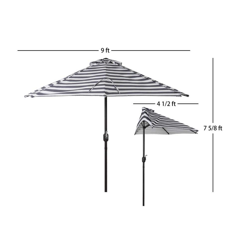 Beige 9-Foot Half-Round Steel Patio Umbrella with Crank Lift