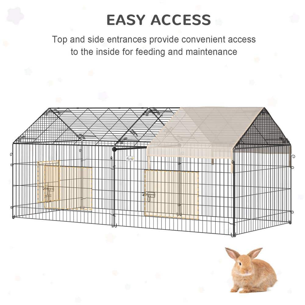 Beige Metal Outdoor Animal Playpen with Roof, 87"