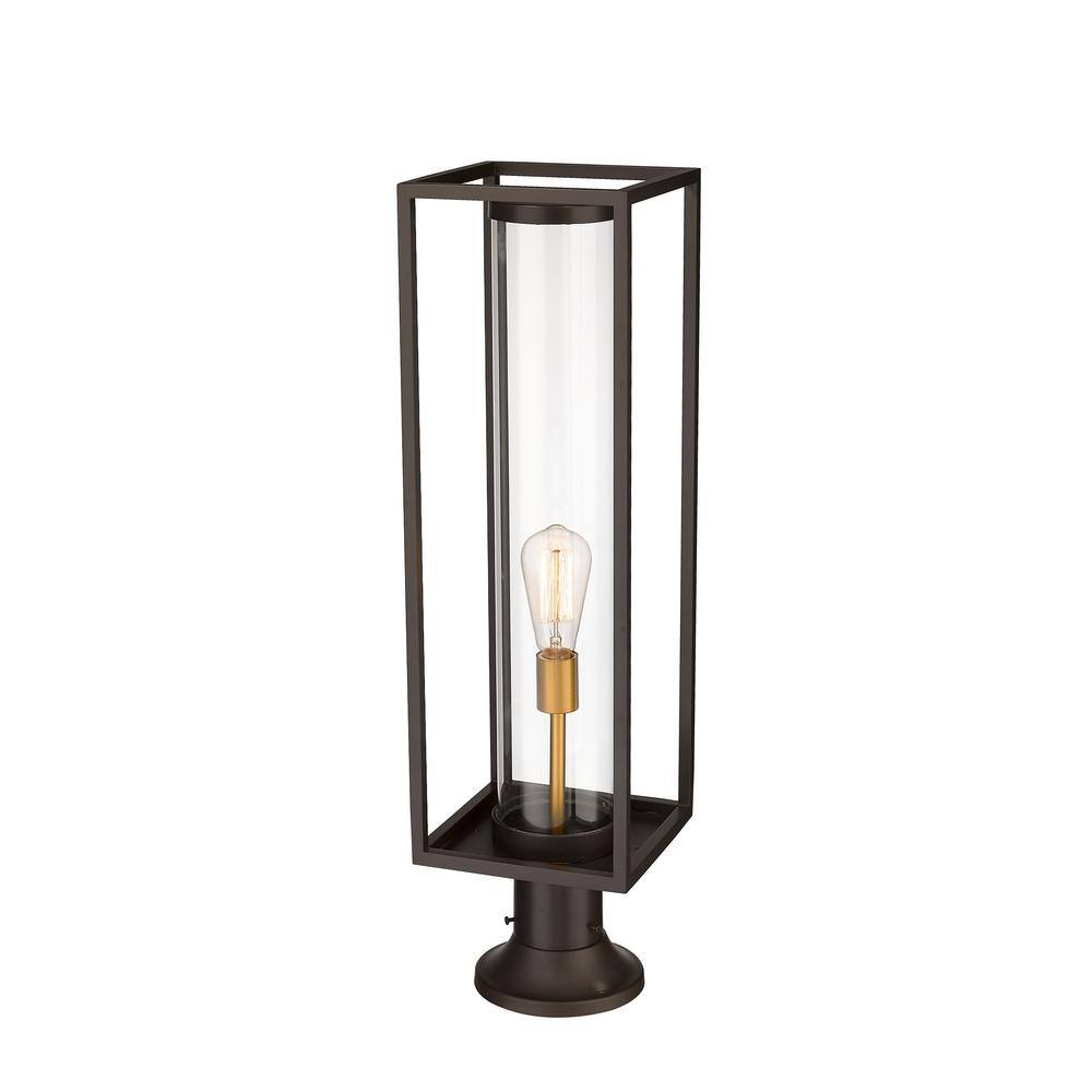 Deep Bronze and Brass Outdoor Lantern with Clear Glass