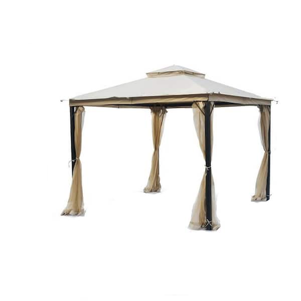 Boosicavelly 10 ft. x 10 ft. Outdoor Beige Galvanized Steel Soft-top Gazebo with Polyester Double Roof with Netting