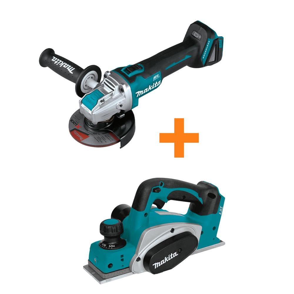 Makita 18V LXT Lithium-Ion Brushless Cordless 4-1/2 in./5 in. X-LOCK Angle Grinder with 18V LXT 3-1/4 in. Cordless Planer -  XAG25Z-XPK01Z