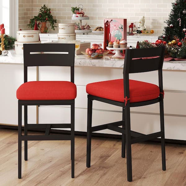 Barvallo Aluminum Outdoor Bar Stool with Sunbrella Red Cushion (2-Pack)