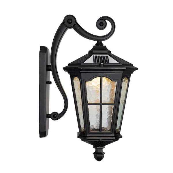12 in. 1-Light Black Wall Sconce Solar Powered IP65 Waterproof Adjustable 3000K-6000K Outdoor Patio Garden Light