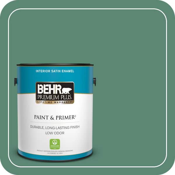 BEHR PREMIUM PLUS 1 gal. #MQ6-43 Dark Jade Satin Enamel Low Odor Interior Paint & Primer