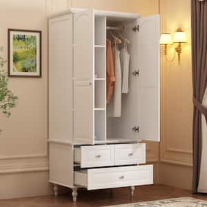 White Paint Wood 2-Door Armoires with Hanging Rod, 3-Drawers, Adjustable Shelves 70.9 in. H x 31.5 in. W x 19.7 in. D