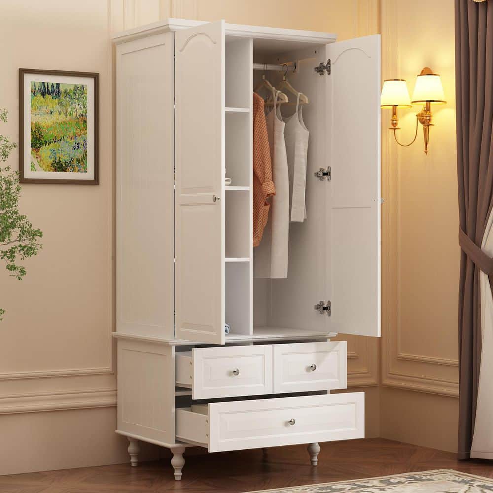 FUFU&GAGA White Paint Wood 2-Door Armoires with Hanging Rod