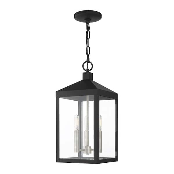 AVIANCE LIGHTING Creekview 18.5 in. 3-Light Black Dimmable Outdoor Pendant Light with Clear Glass and No Bulbs Included