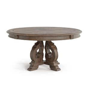 Willadeene 60 in. Rustic Brown Wood Round Pedestal Dining Table Seats Seats 6