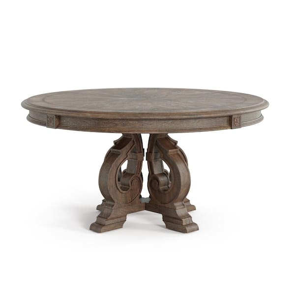 Willadeene 60 in. Rustic Brown Wood Round Pedestal Dining Table Seats Seats 6