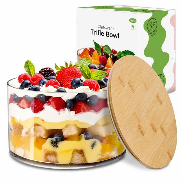 155 fl. oz. Clear Glass Trifle Bowl with Lid Modern Design 8.85 in. x 5.51 in. Lead-Free BPA-Free (2-Piece Set)