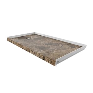 32 in. x 60 in. Single Threshold Shower Base with Left Hand Drain in Breccia Paradiso