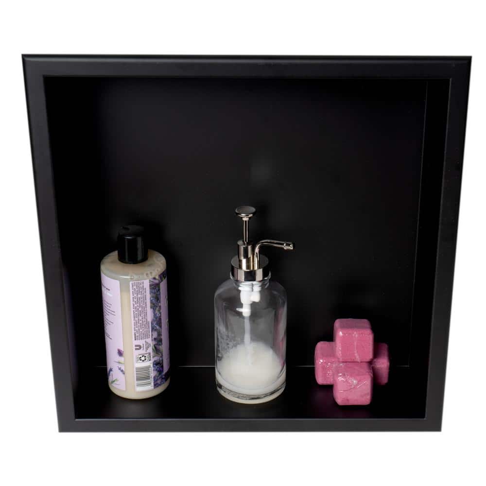 16" Black Matte Stainless Steel Wall Mount Shower Niche