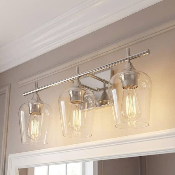 Octave 21 in. W x 9 in. H 3-Light Polished Chrome Bathroom Vanity Light with Clear Glass Shades