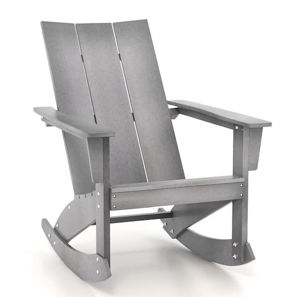 Costway Plastic Patio Adirondack Outdoor Rocking Chair All Weather HDPE Porch Rocker 330 lbs. Grey A1Q2 10N8G3GR The Home Depot